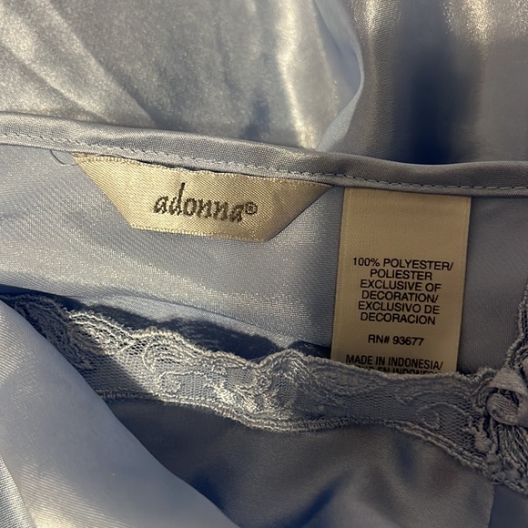 Powder Blue Satin Lingerie Slip Dress by Adonna with Tie Backside / Size Large - Picture 8 of 8